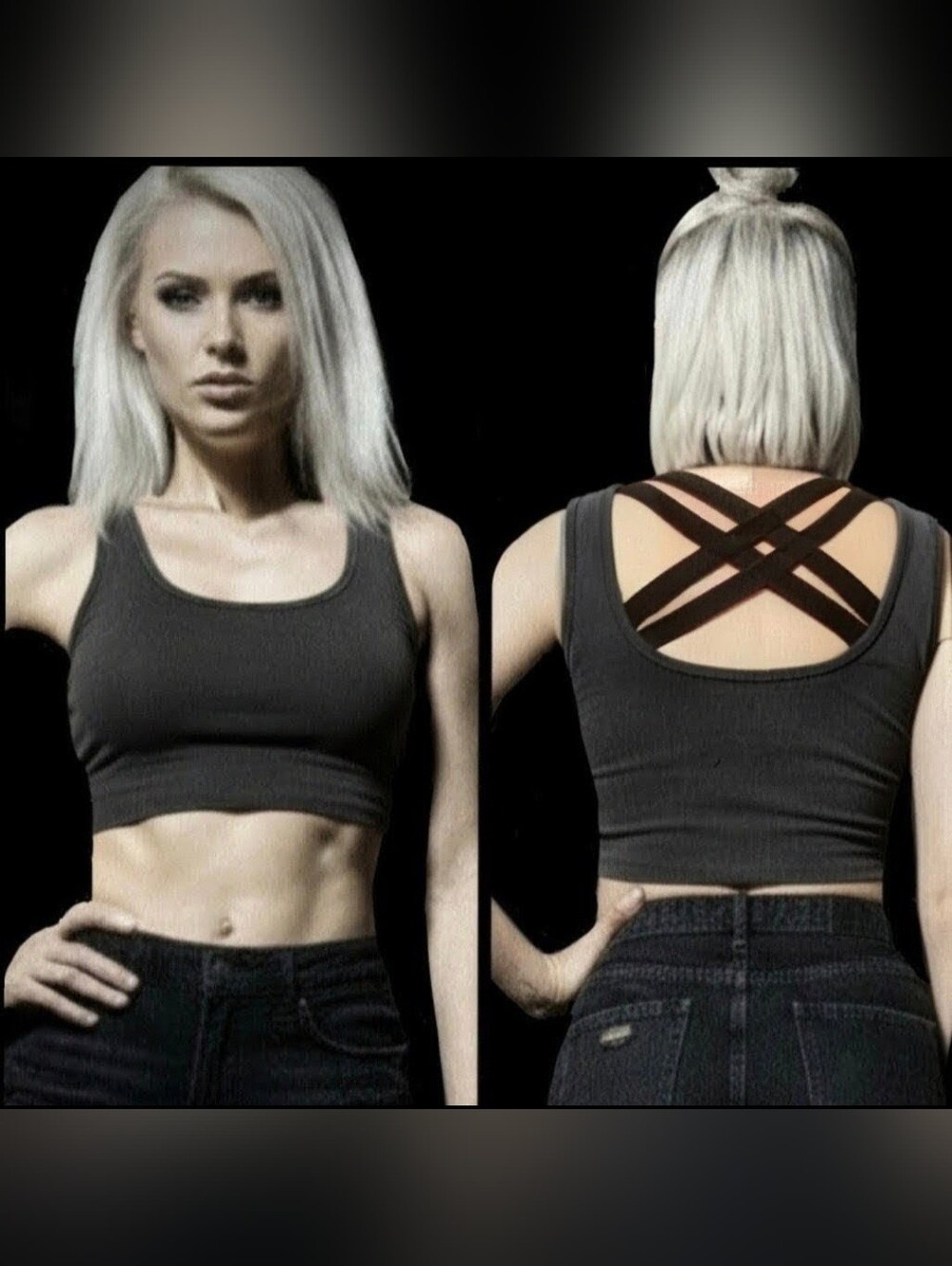 Vtg 90s Jones NY blk criss cross caged strappy grunge sexy crop bra top M-XL
